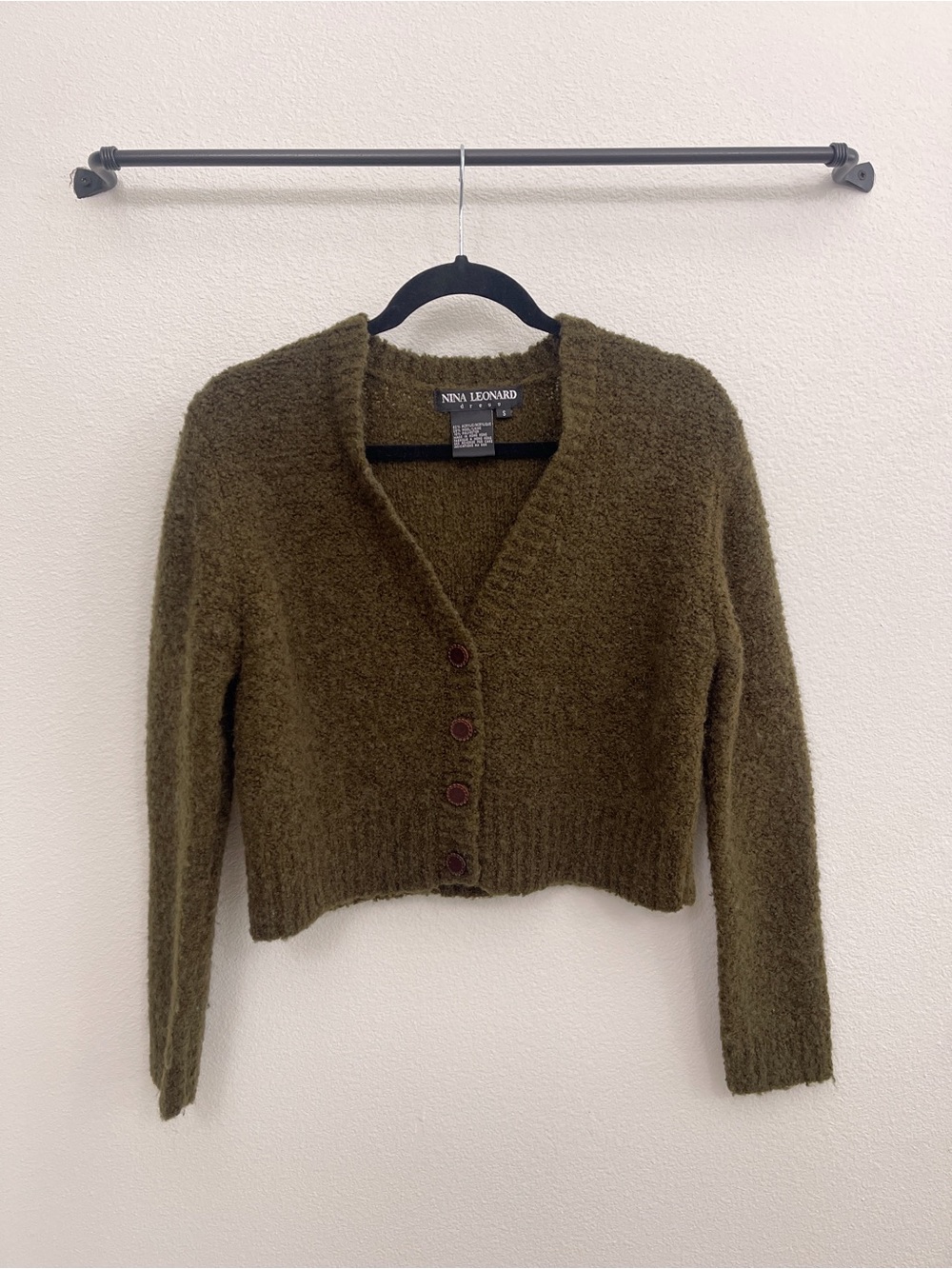 Nina Leonard Olive Green Wool Blend Cozy Button Cardigan